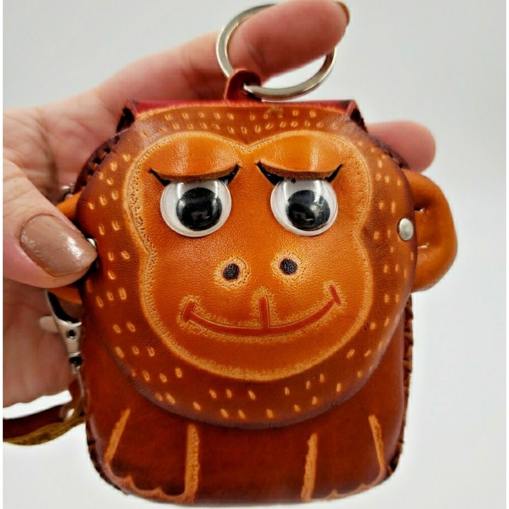 Cute Kawaii Monkey Leather Wristlet Wallet Handmade Gift Card Holder Coin Purse